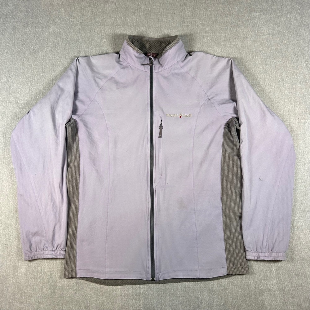 Montbell Full Zip Jacket Womens Large Purple Waffle Knit Side Panels Hiking L